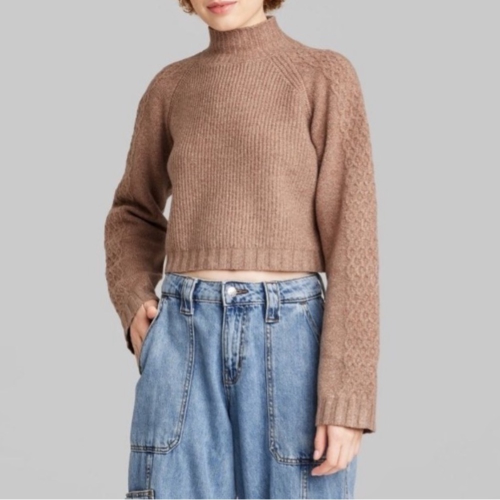 WILD FABLE  Mock Turtleneck Boxy‎ Pullover Cropped Loose Sleeves Sweater